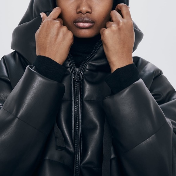 zara faux leather jacket puffer